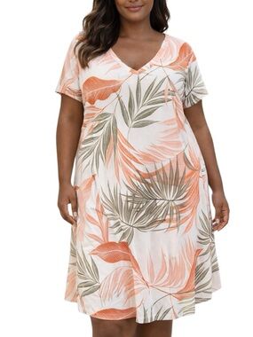 Tahari 2X Jersey Knit Tropical Print Resortwear Casual Summer Dress